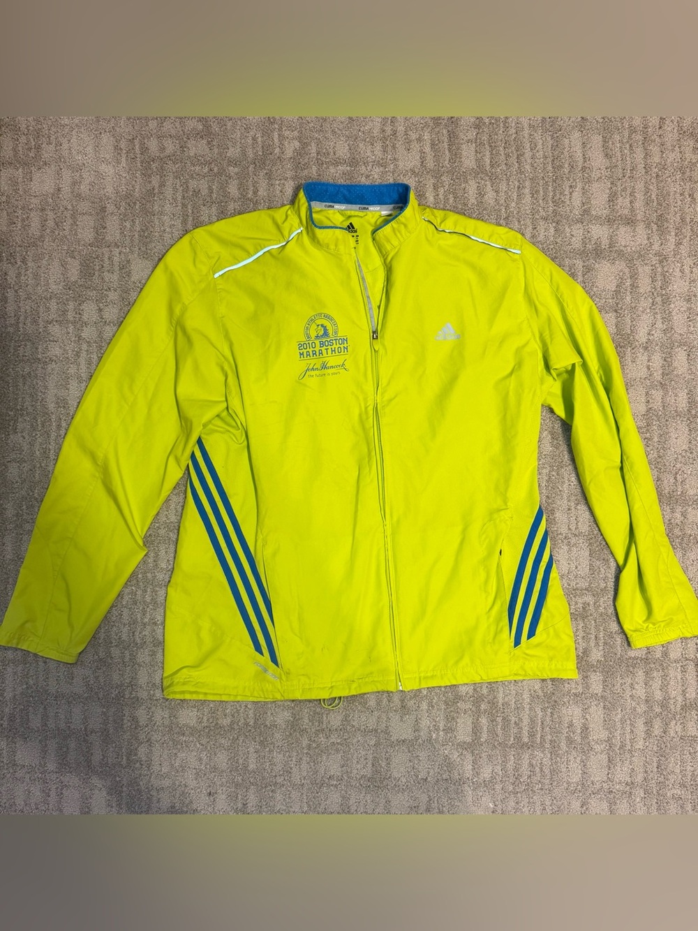 Adidas High-Visibility Neon Yellow Boston Marathon Running Jacket size 2xl